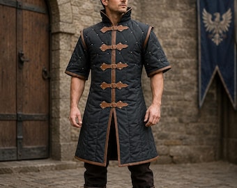 Medieval Gambeson with Leather Trim: LARP RenFaire Costume