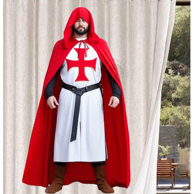 Pattern Templar Tunic Knight Templar Tunic and Cloak Set | White Crusader Medieval Costume ...