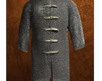 9mm Flat Riveted Chainmail Hauberk - Mild Steel Medieval Armor Shirt for LARP, SCA, Viking