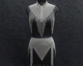 Aluminum Chainmail Top and Skirt, Battle Warrior Renfaire Cosplay Fancy Girl Costume