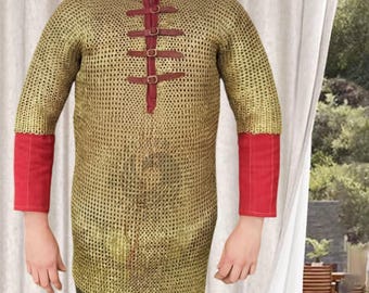 Brass Chainmail Shirt – 9MM Flat Ring Riveted Hauberk For Larp, Renfaire Outfit