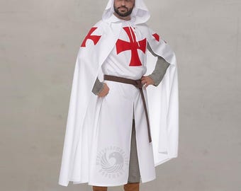 Set tempeliers tuniek en capuchonmantel - kruisvaarderkostuum