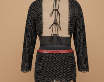 Chainmail Voider Gambeson with Skirt – 9mm Riveted Flat Ring Mail for LARP & Medieval Events