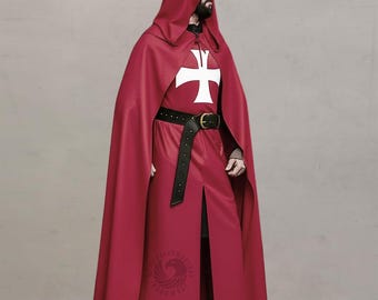 Knight Templar Cotton Tunic with Cape: Medieval Crusader Costume