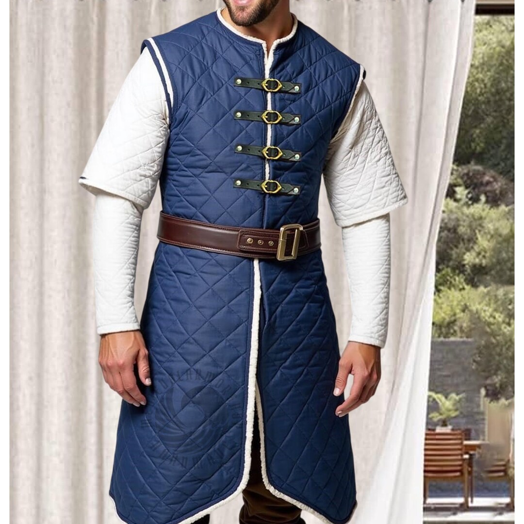 Medieval Gambeson: Navy Blue With White Padded Armor, Renfaire ...