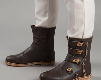 Medieval Leather Boots - Handmade Toggle Closure Renaissance Viking Cosplay Shoes