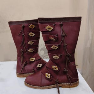 Viking Leather Long Shoes: Medieval Costume Boots