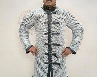 Dark Gray Aluminium Chainmail Hauberk – 10MM Flat Ring Riveted Armor for Cosplay, LARP