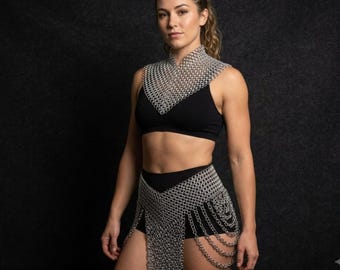 Chainmail Top and Skirt Set, Renaissance Faire Costume, Silver Aluminum Festival Outfit, Cosplay gift
