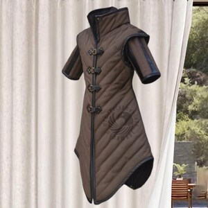 Medieval Gambeson With Black Leather Trim Gambeson Renfaire Costume, Halloween Gifts
