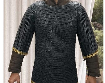 Viking Chainmail Shirt: 9MM Flat Ring Riveted Hauberk, Mild Steel & Brass Edge
