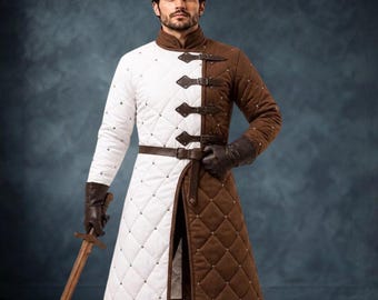 Medieval Gambeson – Brown With White,  Padded Armor Costume for LARP, SCA, Renfaire Outfit