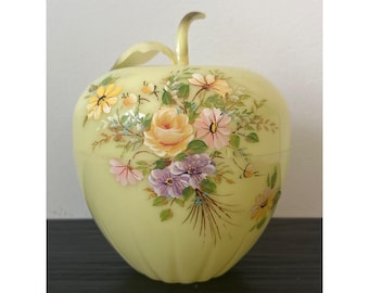 VTG Mitchell Gould Celluloid Yellow Apple-Shaped Powder Box Bathroom Vanity MCM