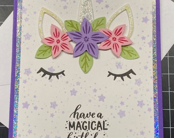 UNICORN Magical Birthday -  Handmade Greeting Card