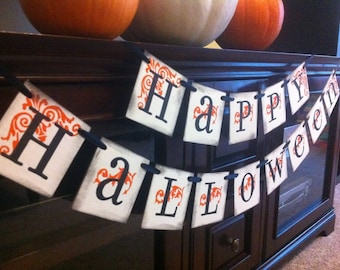 Happy Halloween Banner For Halloween Party Decor and Fall Decorations / Orange and Black  / Halloween Decor / Happy Halloween Garland