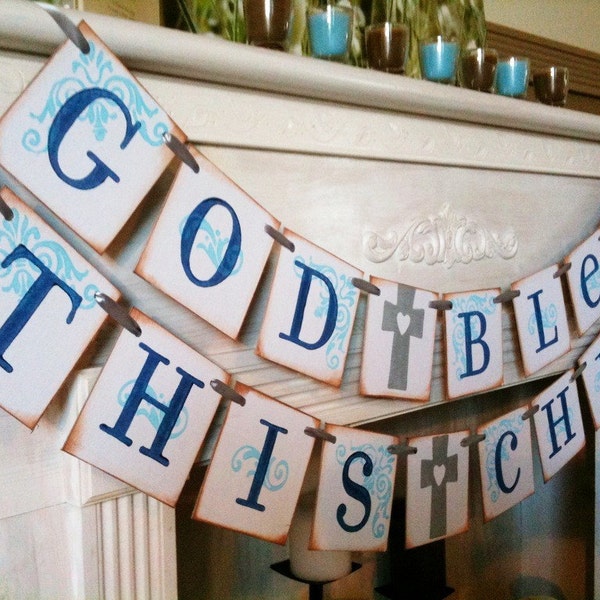 God Bless This Child Double Garland Banner / Baby Shower / Baptism / Christening / First Communion / Custom Colors Welcome