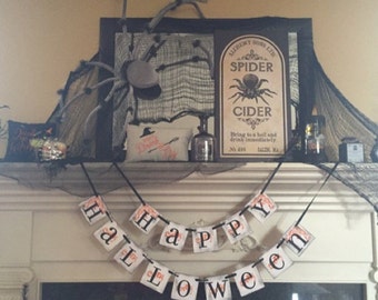 Happy Halloween Banner Sign For Halloween Party Decor and Fall Decorations / Party and Decorations Halloween Decorations