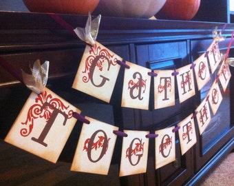 Thanksgiving Holiday Home & Living Decor GATHER TOGETHER Thanksgiving Decoration Banner, Thanksgiving Sign, Thanksgiving Home Fall Decor