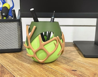 Green Pen Holder, Organic 3D Printed Desk Organizer