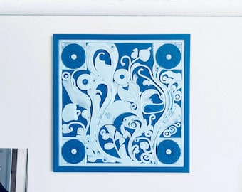 Blue White Botanical Wall Art, Abstract 3D Floral Sculpture