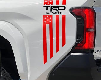 TRD Sport Truck Bedside Vinyl Decals for Toyota Tacoma 2024-2026 Red Flag Stickers 2