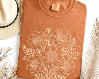 Comfort Colors® Vintage Pressed Flowers Shirt, Wildflowers Shirt, Boho Cottagecore Shirt, Botanical Floral Tee, Gardener Floral Shirt