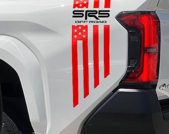 SR5 Off Road Truck Bedside Vinyl Decals for Toyota Tacoma 2024-2026 Red Flag Stickers Pair