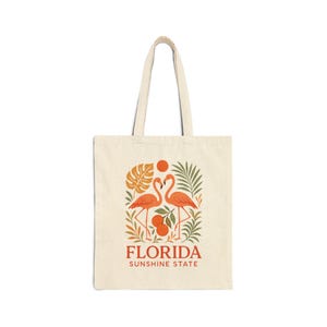 Florida Sunshine State Tote Bag, Retro Flamingo Canvas Bag, Eco-Friendly Beach Tote, Tropical Travel Gift, Summer Vibes Bag, Beach Bag