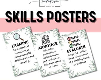 Posters voor leervaardigheden in de klas – 14 afdrukbare posters | 11 x 17 academische woordenschat | Kritisch denken, onderzoek en communicatie