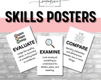Posters voor leervaardigheden in de klas – 14 afdrukbare posters | 11 x 17 academische woordenschat | Kritisch denken, onderzoek en communicatie