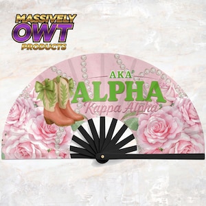 Alpha Kappa Alpha® Boots &quot;Clack Fan&quot; - 1908®, Oh so Pretty, Line Dance Fan, Boots on the Ground, Sorority Pink Tea Roses