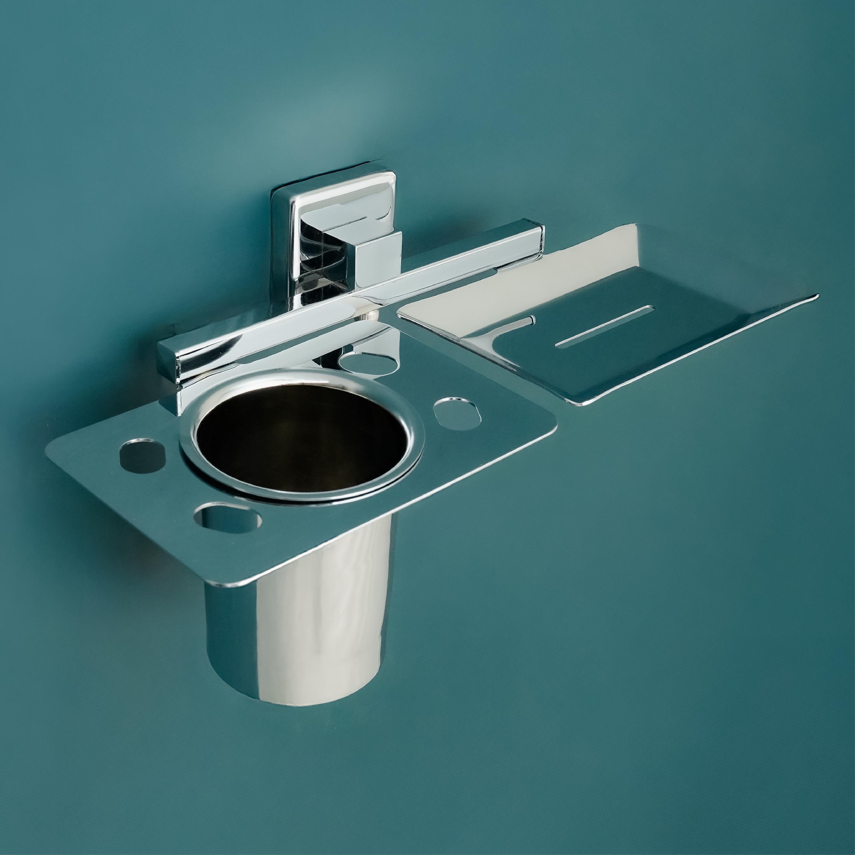 Sainox Dream Edelstahl 2 in1 Seifenschale mit Becherhalter/Seifenhalter/Badezimmerzubehör - Chrom