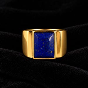 Anillo de lapislázuli de plata de ley 925, anillo chapado en oro de 18 quilates, anillo de piedra preciosa azul, joyería de lapislázuli natural, anillo llamativo de estilo bohemio, regalo para ella.