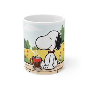 Taza Snoopy Serenity: adorable taza de café, regalo para amantes de los perros, relajante, decoración para el hogar y la oficina, personaje de dibujos animados, divertido portavasos.