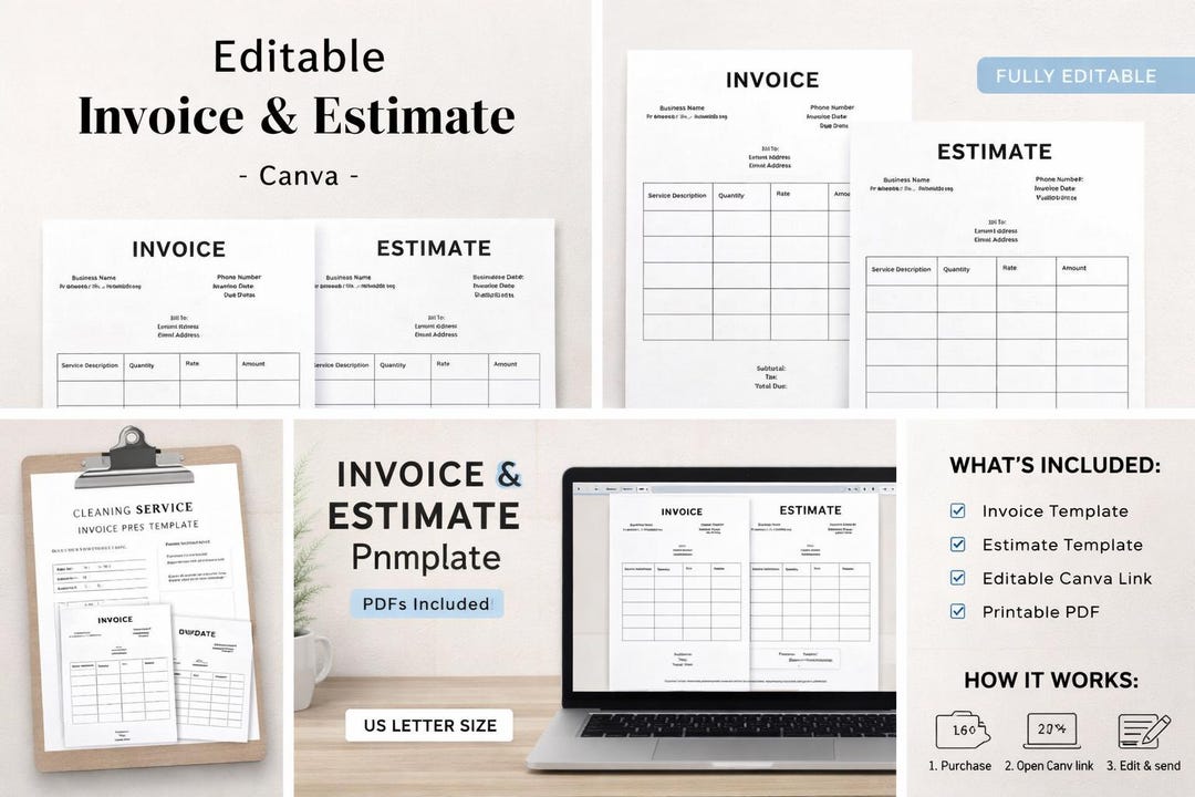 Minimal Invoice & Estimate Template | Editable Canva | Small Business ...