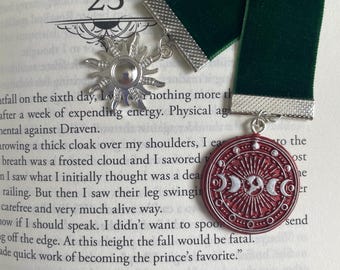 Sun and Moon Green Velvet Bookmark – Witchy Celestial Reader Gift