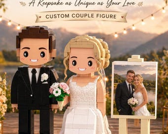 Custom Couple Brick Figures from Photo, Personalized Mini Figurines, Unique Wedding & Anniversary Gift for Couples