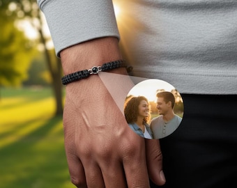Custom Photo Projection Bracelet – Personalized Picture Charm Jewelry – Unique Memorial Gift for Him or Her, Handmade Rope Bracelet