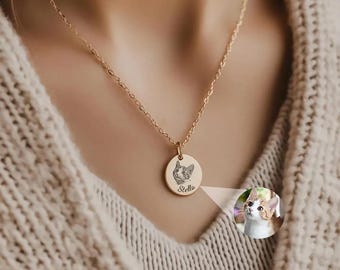 Personalisierte Haustier Foto Halskette | Benutzerdefinierte Hund oder Katze Portrait Schmuck | Haustier-Memorial Halskette | Gravur Haustier Verlust Geschenk für Katzenmama Haustier-Liebhaber