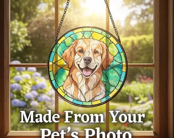 Custom Pet Stained Glass Suncatcher | Handcrafted Pet Memorial Gift, Dog Portrait from Photo, Personalized Window Christmas Hanging Ornament