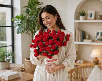 Personalized Crochet Rose Bouquet Blanket with Custom Name, Foldable Floral Throw, Handmade Keepsake Gift for Mom – Perfect for Mother’s Day