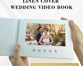 Personalized Linen Video Album for Wedding - 7 Inch HD IPS Screen Keepsake Video Book Gift