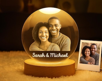 Personalized 3D Crystal Photo Lamp with LED Light – Custom Engraved Crystal Portrait, Wedding Keepsake, Anniversary Gift, Pet Memorial Gift