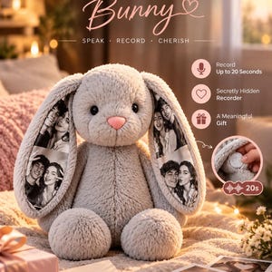 Personalized Voice Recording Bunny Plush, Custom Photo Teddy Bear, 20 Seconds Voice Message Gift,Anniversary Keepsake