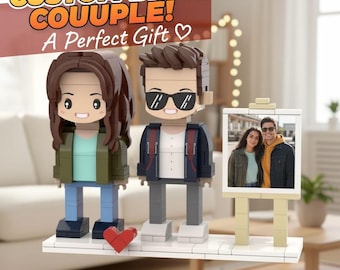 Personalized Brick Couple Figures with Photo Frame | Custom Mini Block Toy Set | Valentine Gift for Him Her | Anniversary Gift