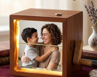 Personalized Photo Flipbook, Custom Flipbook Animation Box, Wooden Photo Box, Crank Photo Gift, Mothers Day Gift, Gift for Mom