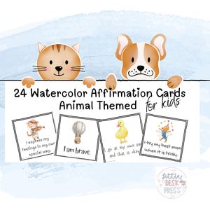 Tarjetas de Afirmaciones para la Lonchera Infantil: 24 Notas de Animales en Acuarela para Fomentar la Confianza y la Amabilidad