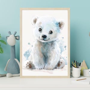 Baby Polar Bear Nursery Art Print: Soft Pastel Watercolor (Digital Download)