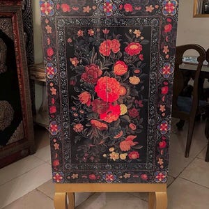 Hand-Painted Floral Console Cabinet / Bar Cabinet