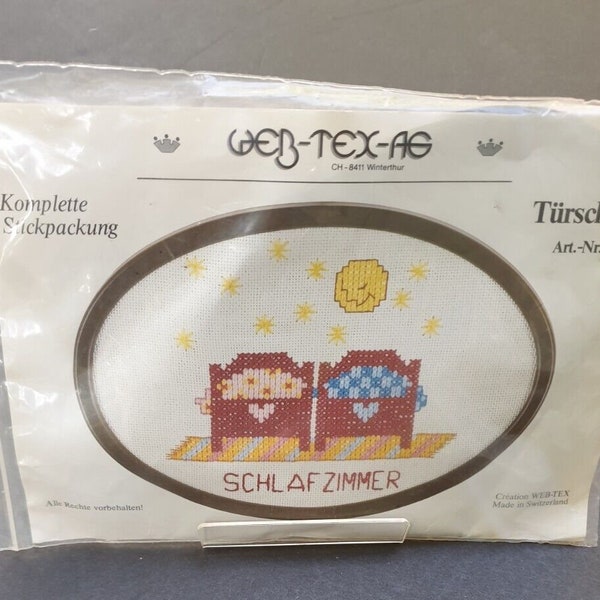 Swiss Cross Stitch Kit Schlafzimmer Turschild Bedroom Doorplate